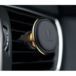 Магнитный держатель Baseus Magnetic Air Vent Car Mount Holder with cable clip Gold/золотой SUGX-A0V