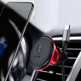 Магнитный держатель Baseus Magnetic Air Vent Car Mount Holder with cable clip Red/красный SUGX-A09